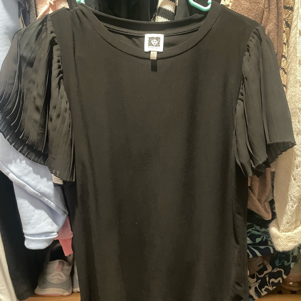 Anne Klein Black Short Sleeve Tee with Pleated Detail